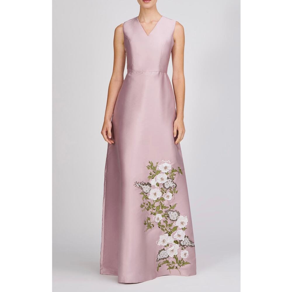 NEW Kay Unger Aurelia Wood Rose Floral Taffeta Gown - Size 4